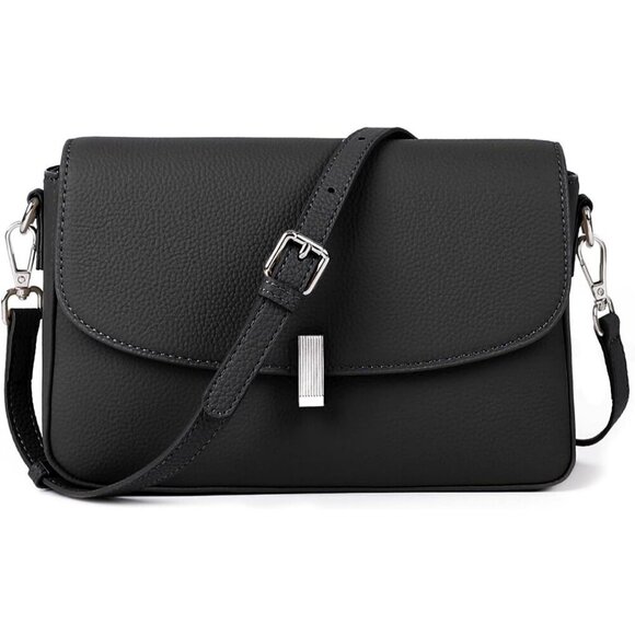 Handbags - Women Black Faux Leather Imported Zipper Purses Adjustable Strap Crossbody Bags